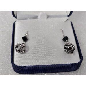 Sterling Silver Black & Silver Handblown Artisan Glass Drop Earrings In Gift Box